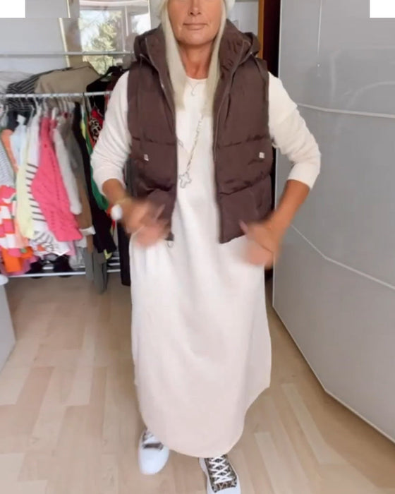 Ensfarget vest frakk med hette