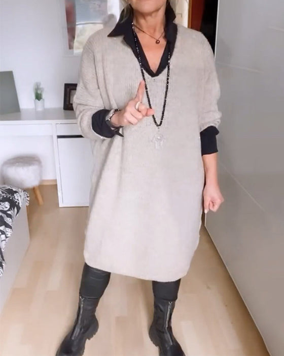 Ensfarget skjortekjole med knapp