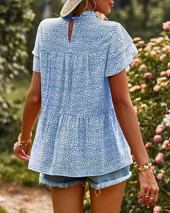 Chiffonskjorte med polka-prikket med kortermet