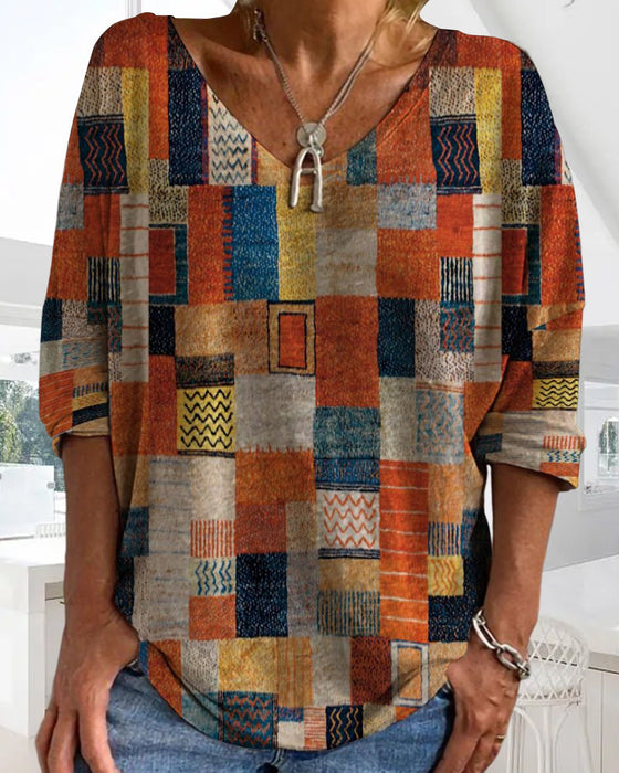 Fargerike trykt bluse med etnisk-design