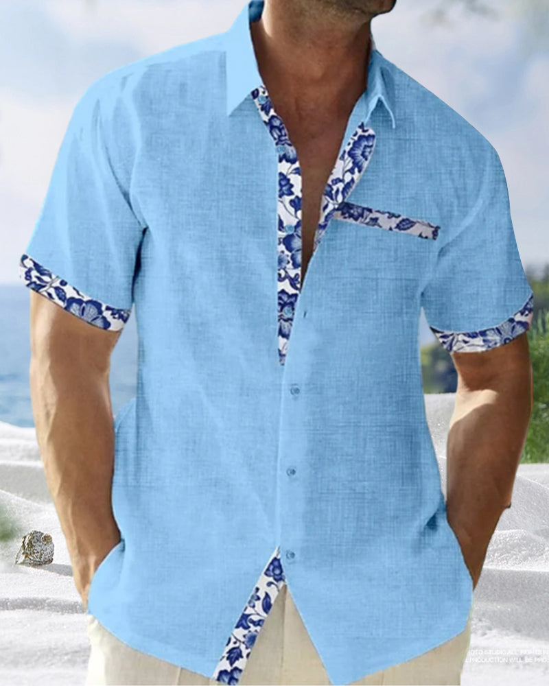 Kortermet skjorte i bomull og lin