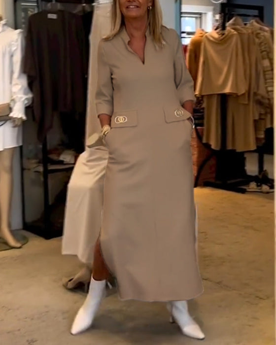 Ensfarget 3/4-ermet splittkjole