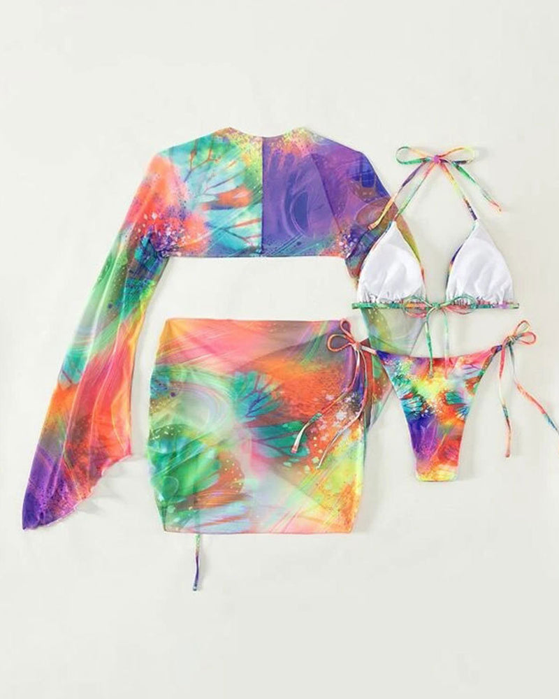Tredelt flerfarget tie-dye bikinisett