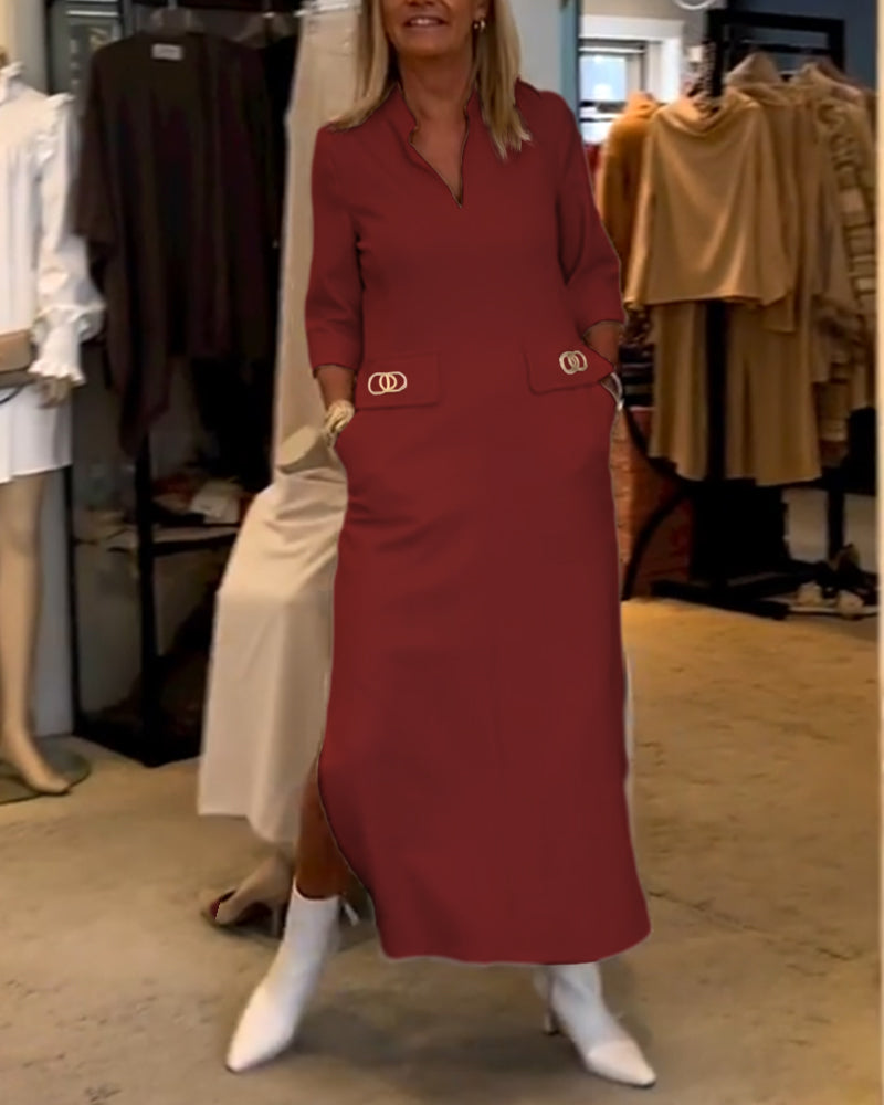 Ensfarget 3/4-ermet splittkjole