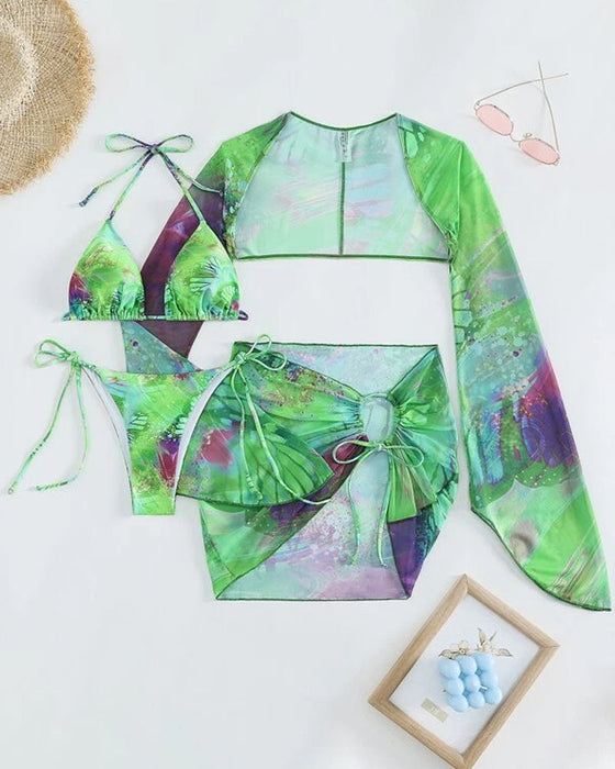 Tredelt flerfarget tie-dye bikinisett