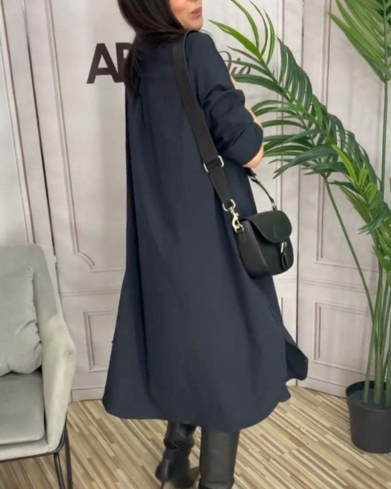 Ensfarget casual kjole med jakkeslag