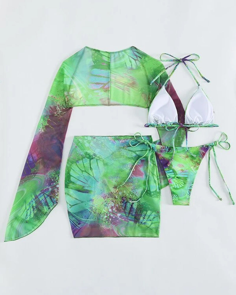 Tredelt flerfarget tie-dye bikinisett