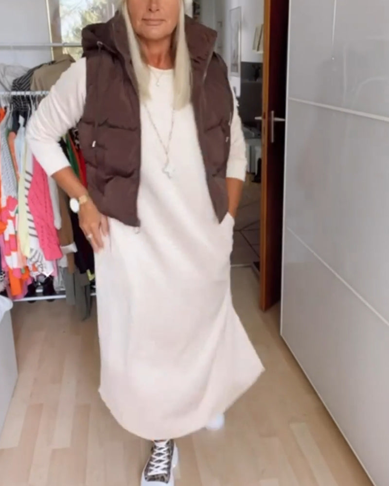 Ensfarget vest frakk med hette