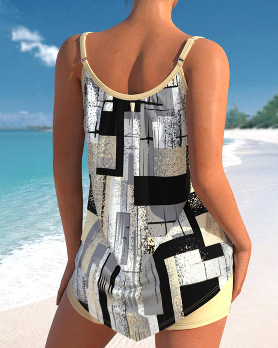 Tankini badedrakt med knyting og trykk