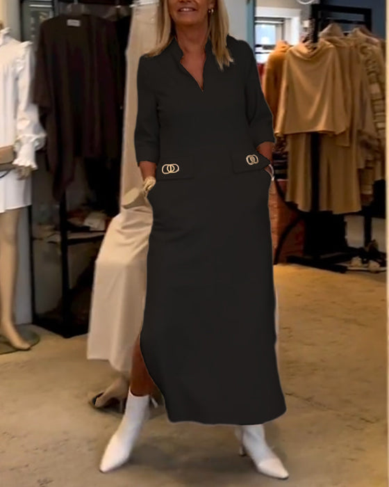 Ensfarget 3/4-ermet splittkjole