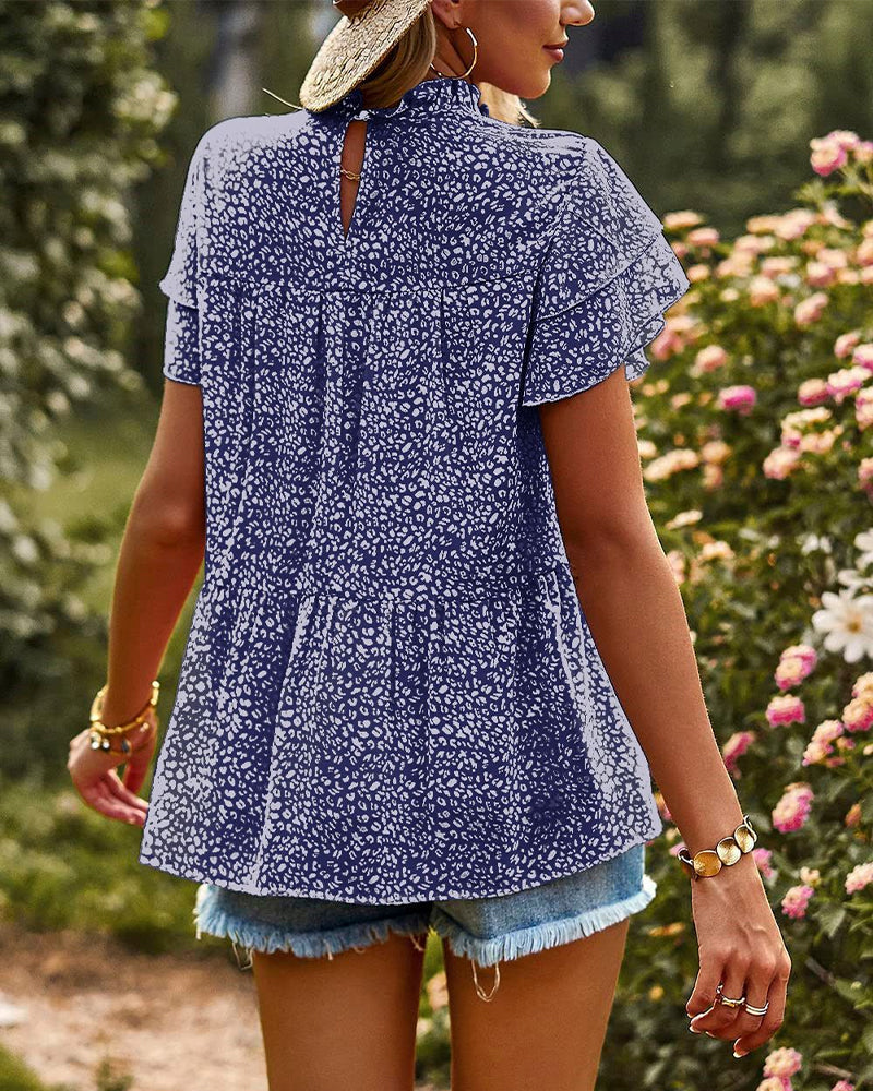 Chiffonskjorte med polka-prikket med kortermet