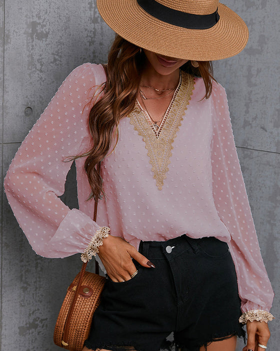 Langermet Bluser med blonder i solid farge