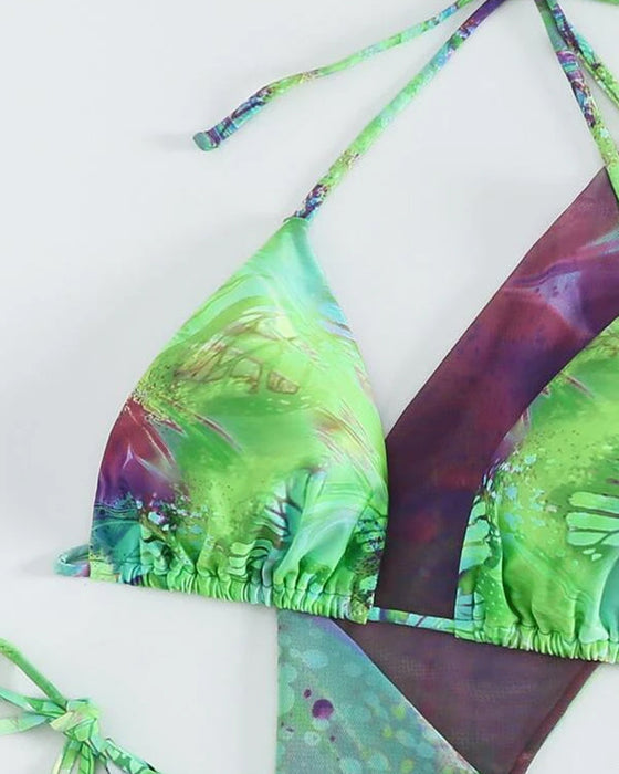 Tredelt flerfarget tie-dye bikinisett