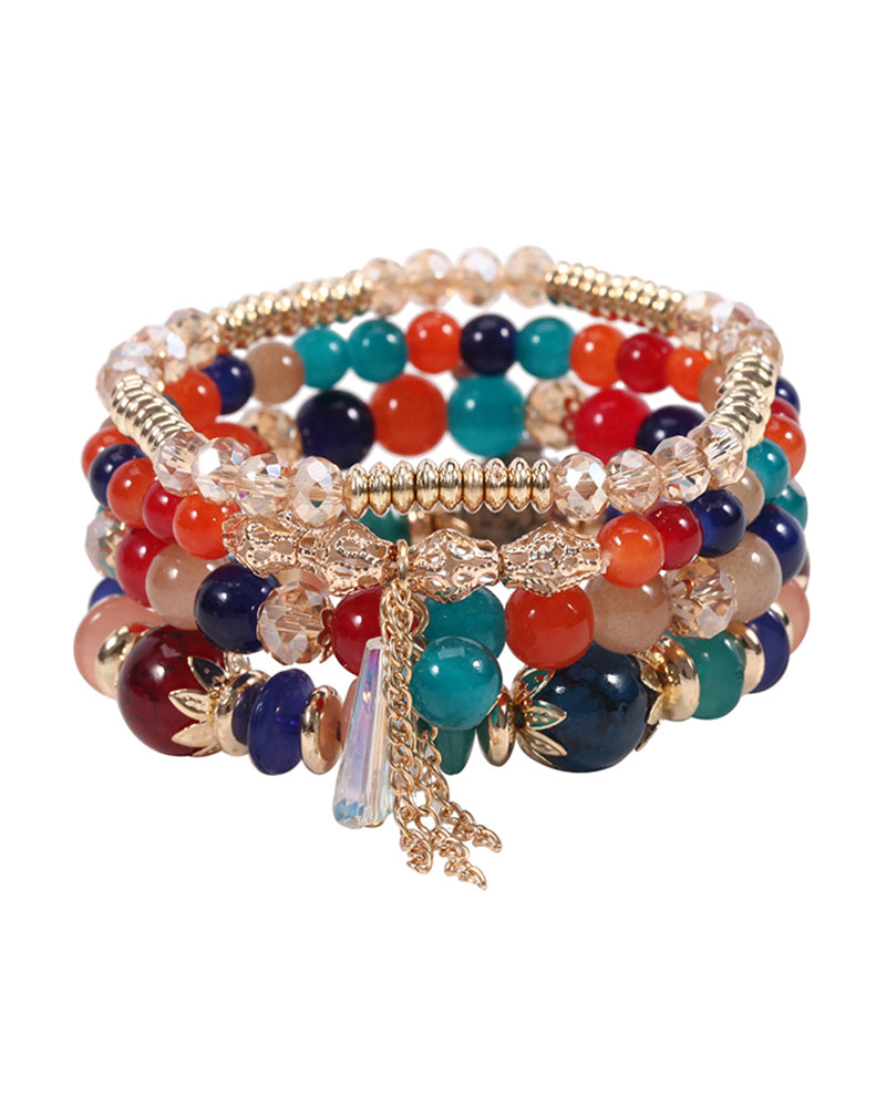 Flerlags perlearmbånd med frynser i bohemisk-stil