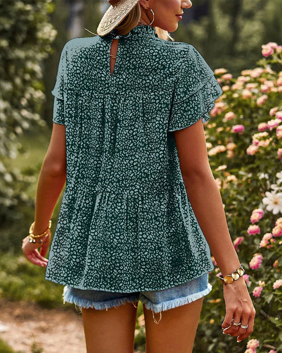 Chiffonskjorte med polka-prikket med kortermet