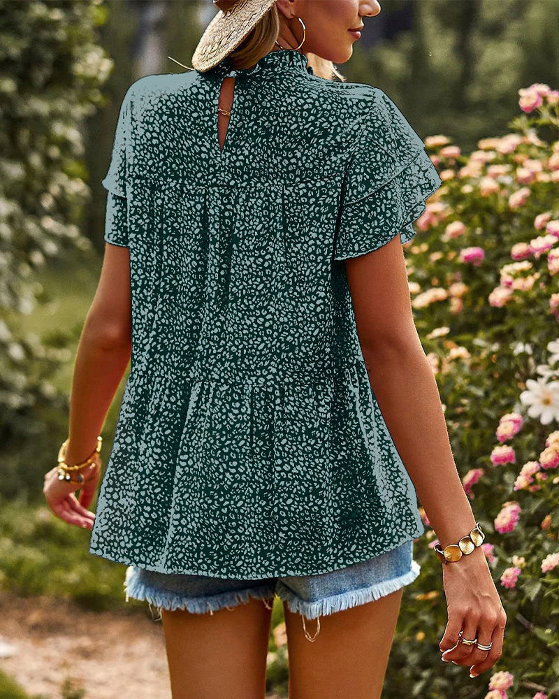 Chiffonskjorte med polka-prikket med kortermet