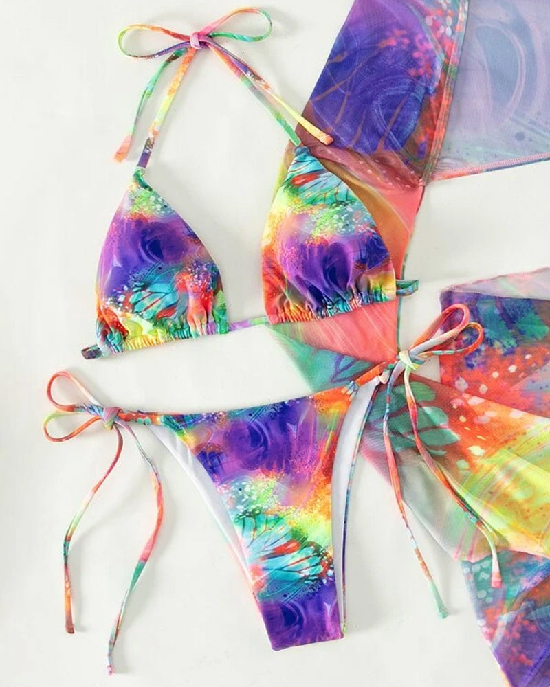 Tredelt flerfarget tie-dye bikinisett