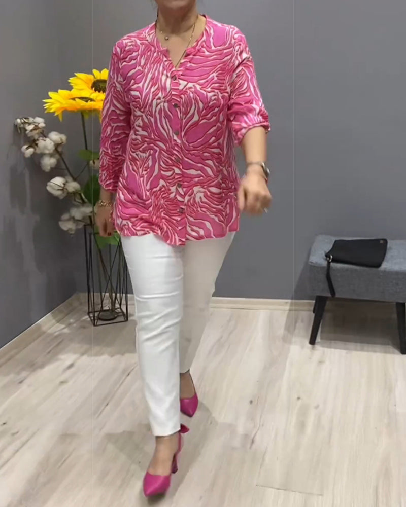 Langermet skjorte med trykk og knapper