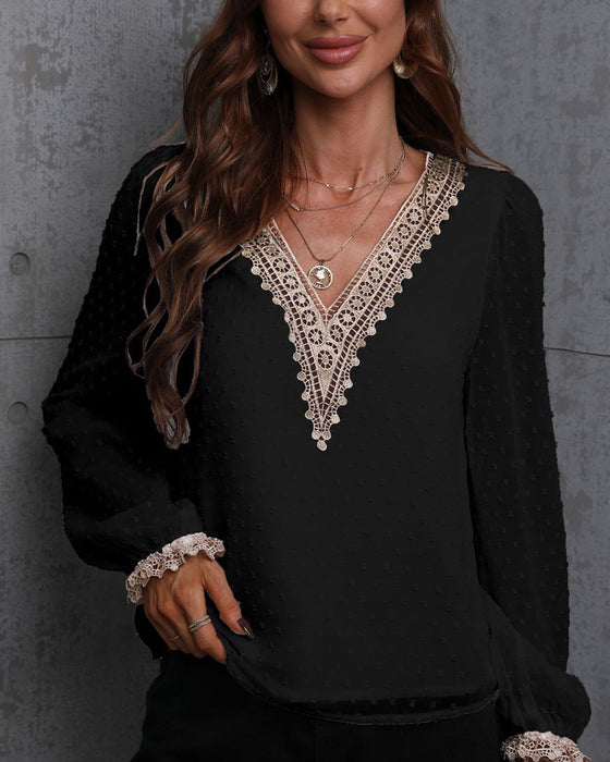 Langermet Bluser med blonder i solid farge