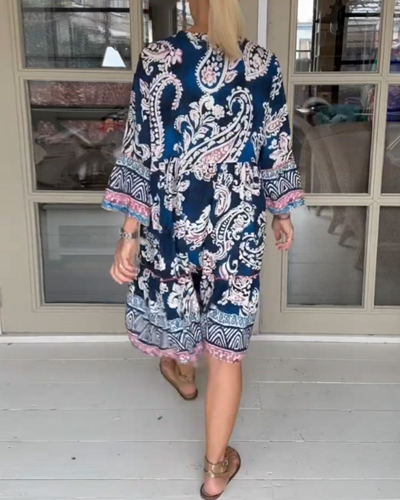 V-hals Paisley Print kjole