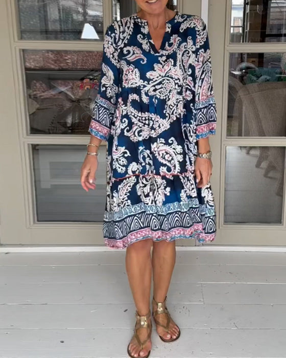 V-hals Paisley Print kjole