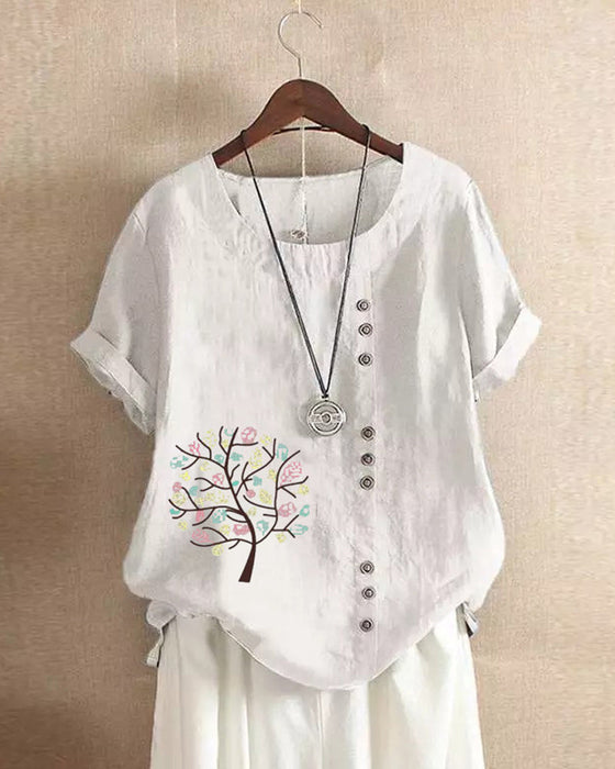 T-skjorte med rund hals med bladtrykk