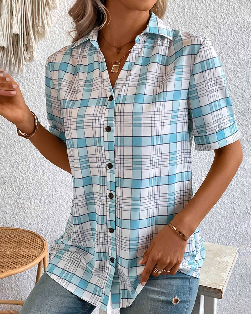 Bluse med jakkekrage i rutete trykk