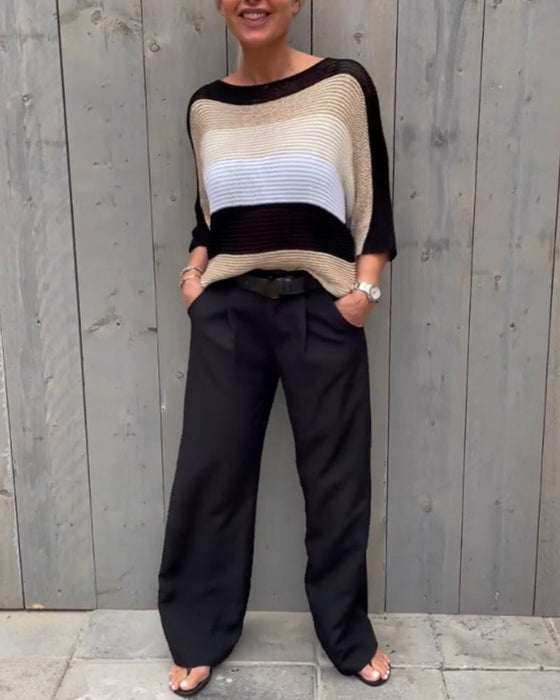 Fargeblokk genser med rund hals