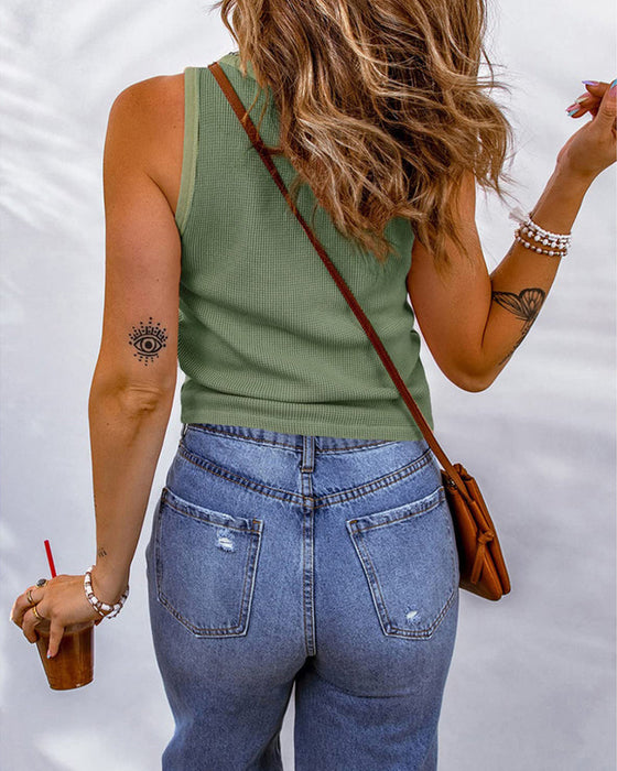 U-halset tanktop i ensfarget