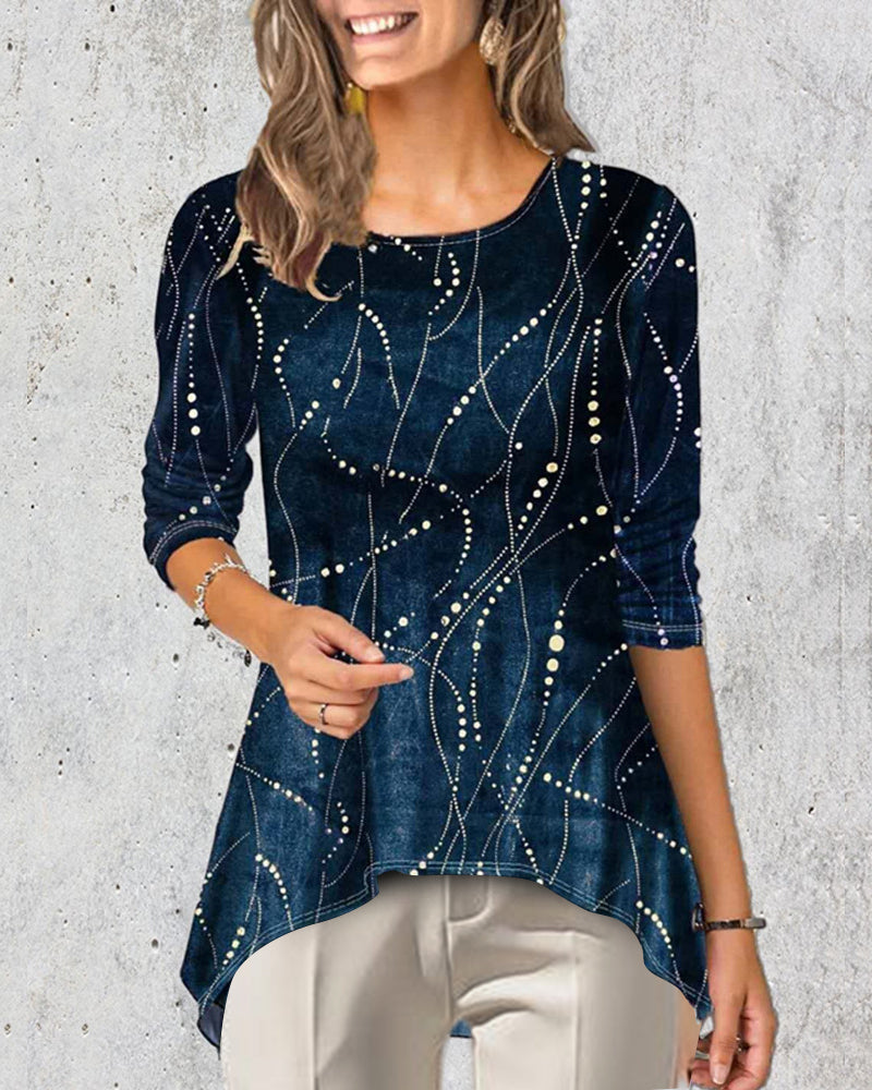 Topp med rund hals med trekvart erme