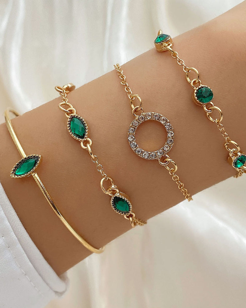 Sirkel rombe rhinestone armbånd sett med fire