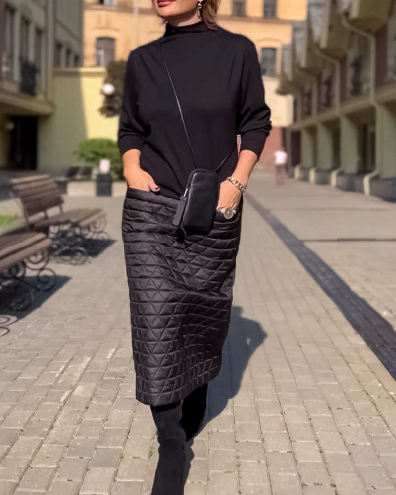 Fasjonabel Halv Turtleneck Kjole Med Lange Ermer