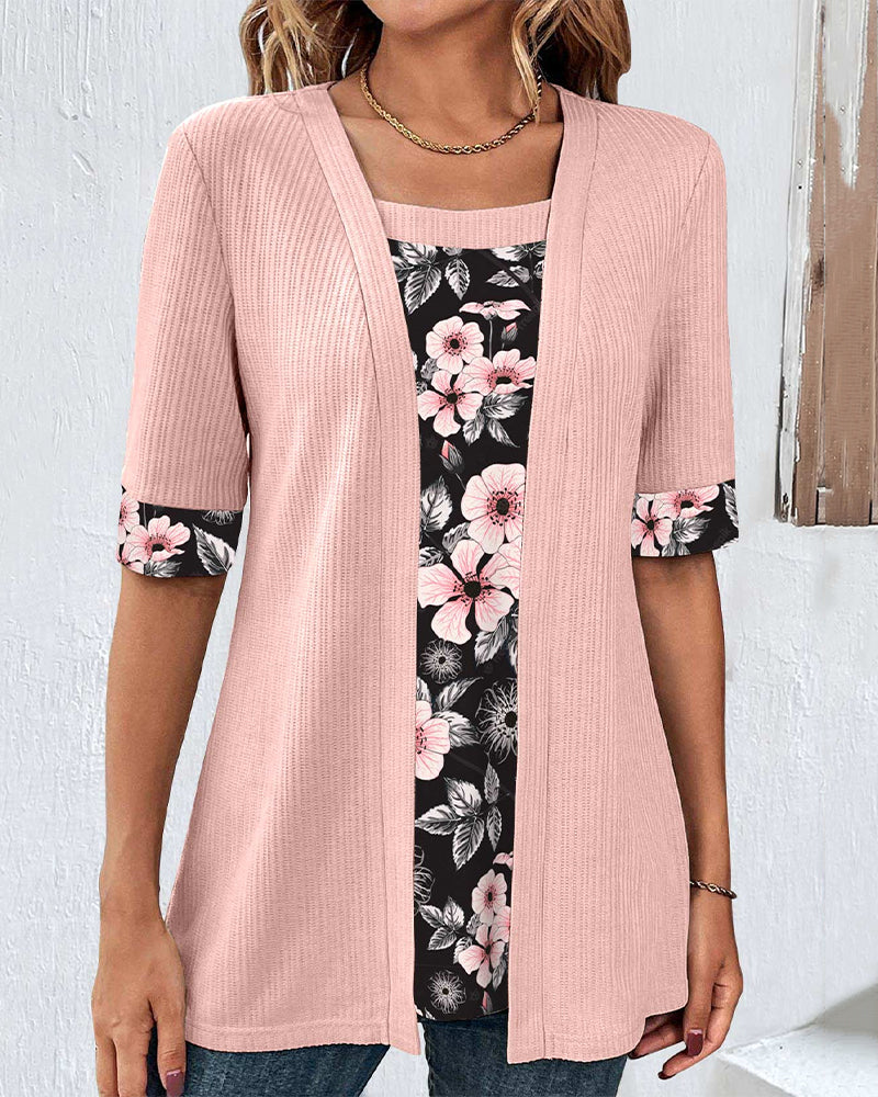 Blomsterprint elegant panelbluse