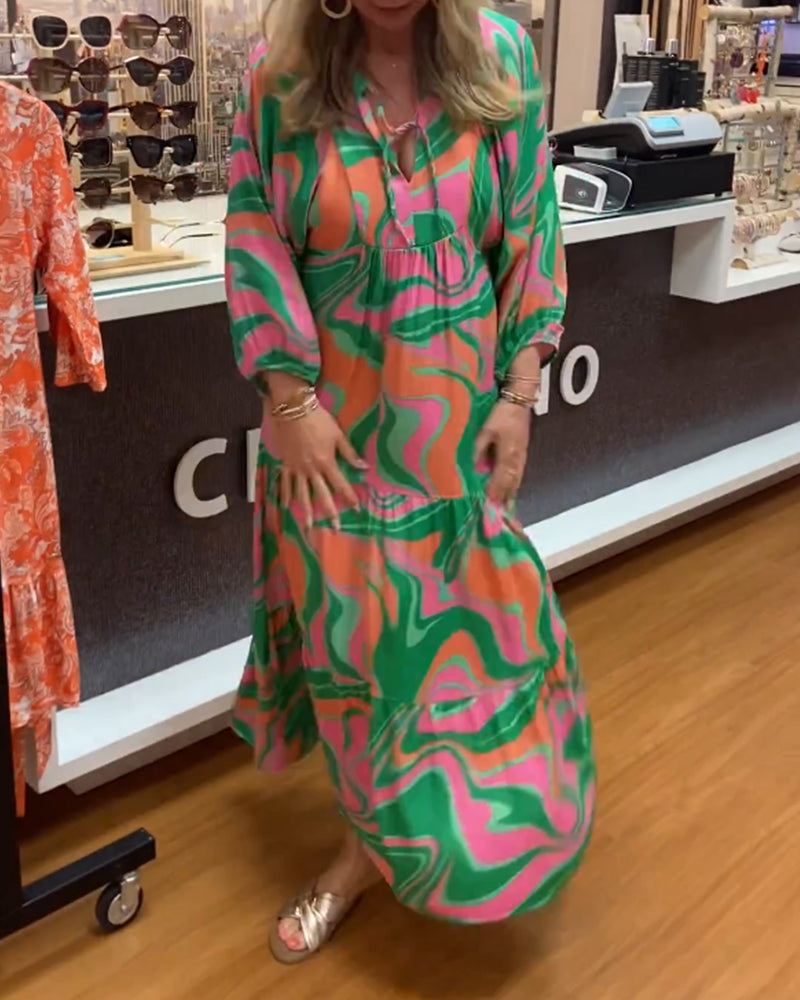 Trykket v-hals maxi kjole