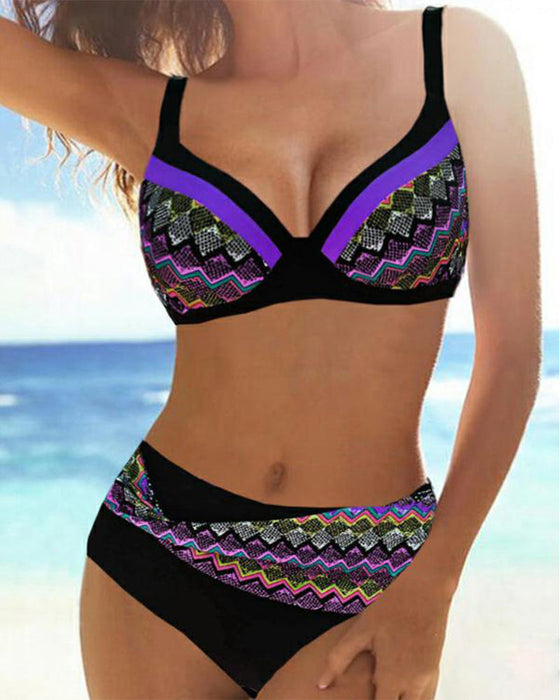 Høy midje push-up bikinier med Stripe Print