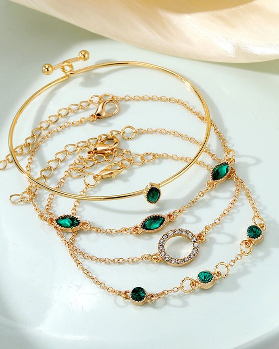 Sirkel rombe rhinestone armbånd sett med fire