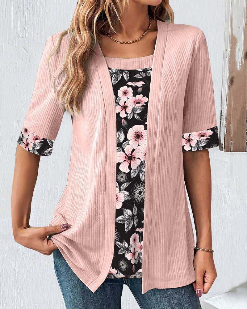 Blomsterprint elegant panelbluse