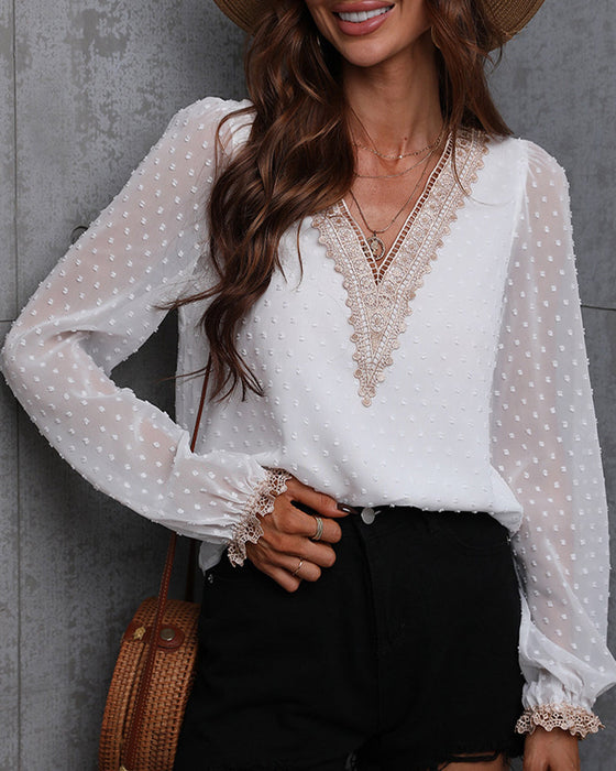 Langermet Bluser med blonder i solid farge