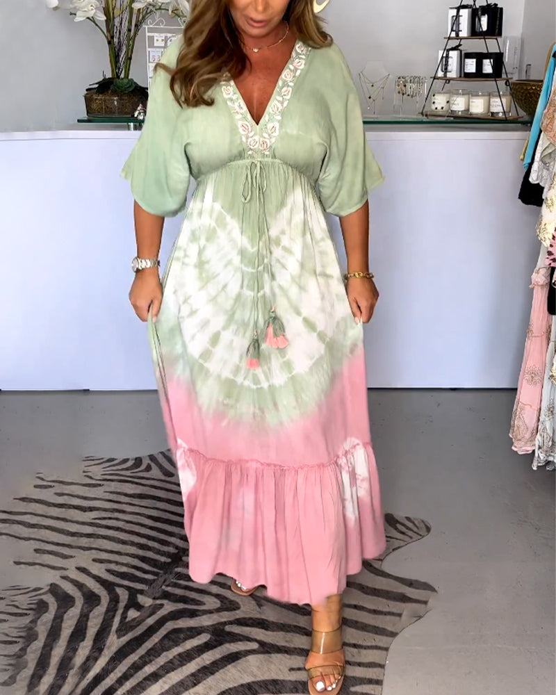 V-hals kjole med gradient print