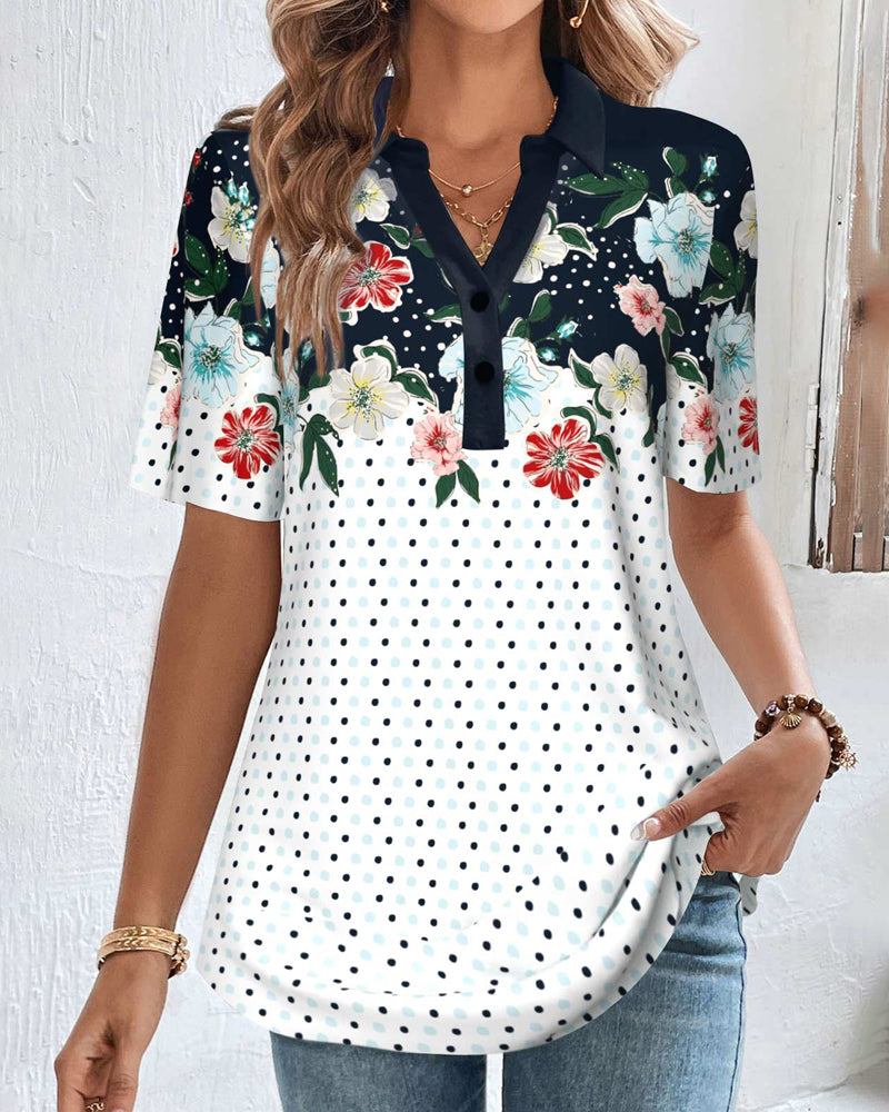 Bluse med V-hals i blomsterprint