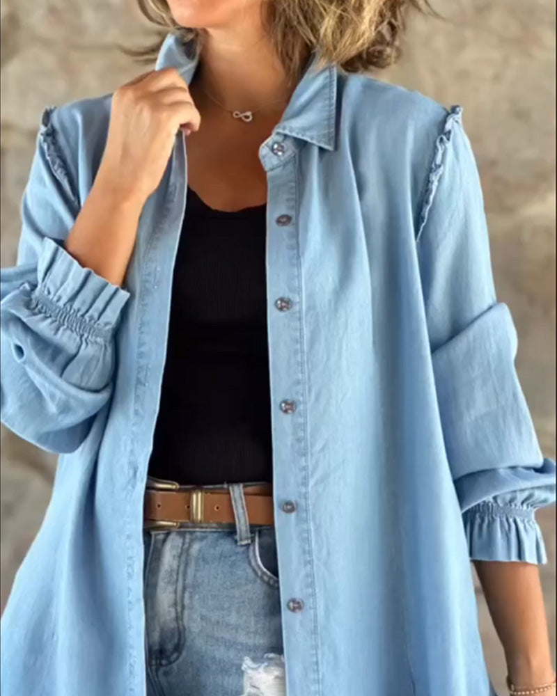 Ensfarget denim langermet Skjorte