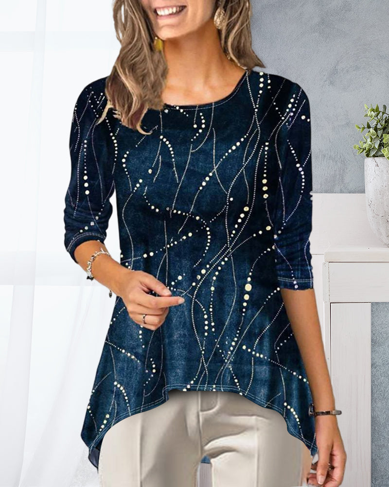 Topp med rund hals med trekvart erme