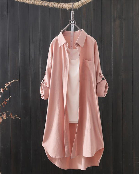 Ensfarget bluse med lange ermer