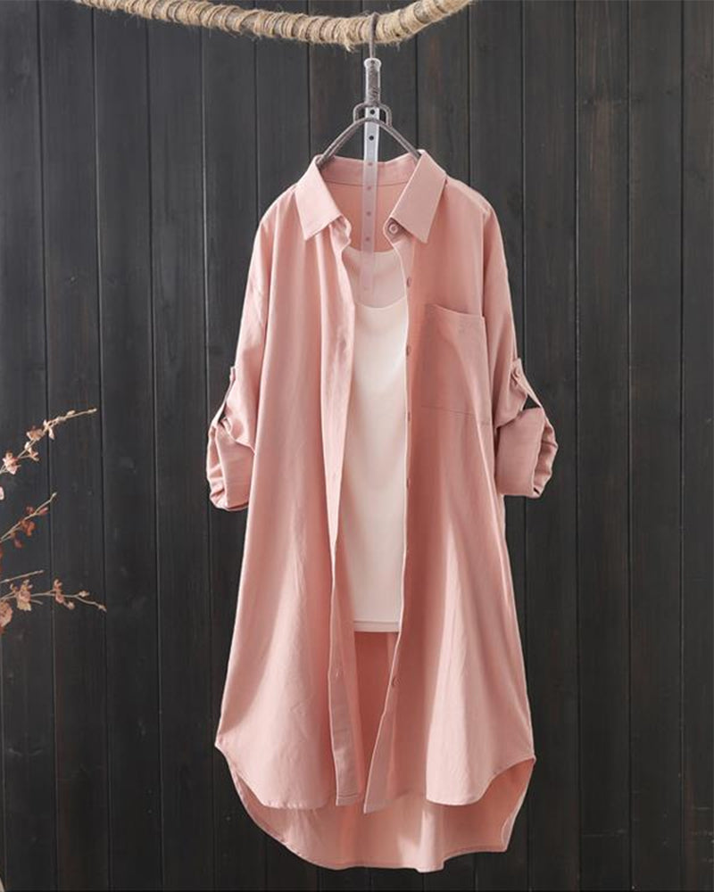 Ensfarget bluse med lange ermer