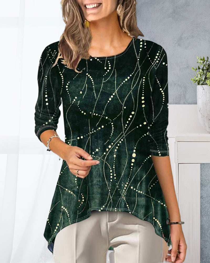 Topp med rund hals med trekvart erme