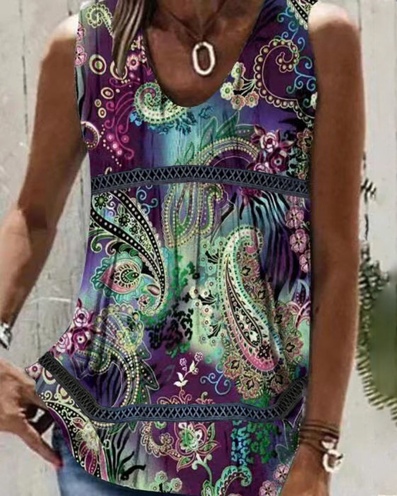 Blomster og Paisley Print Tank Top