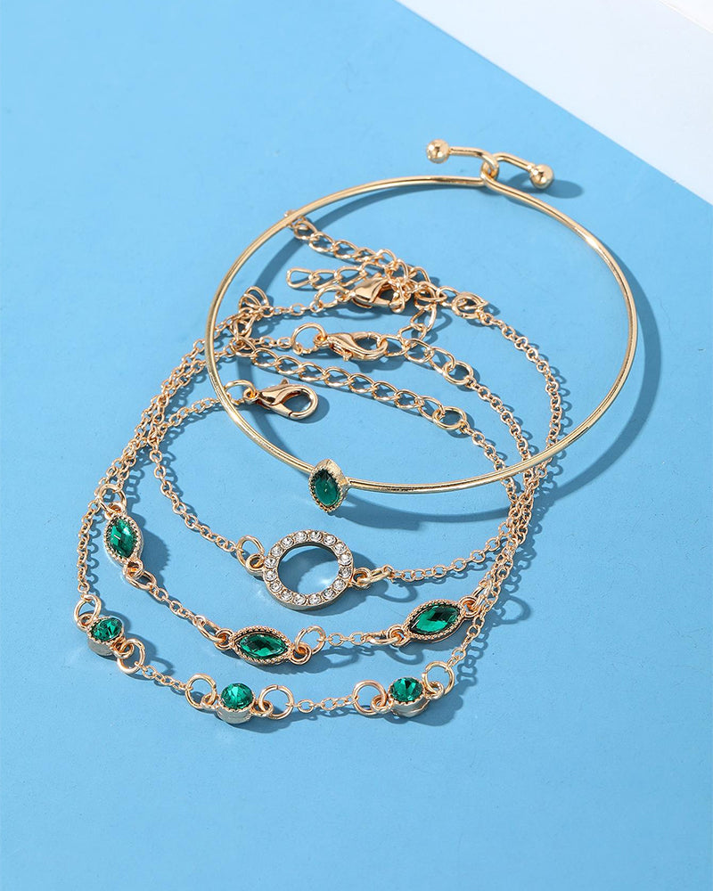 Sirkel rombe rhinestone armbånd sett med fire