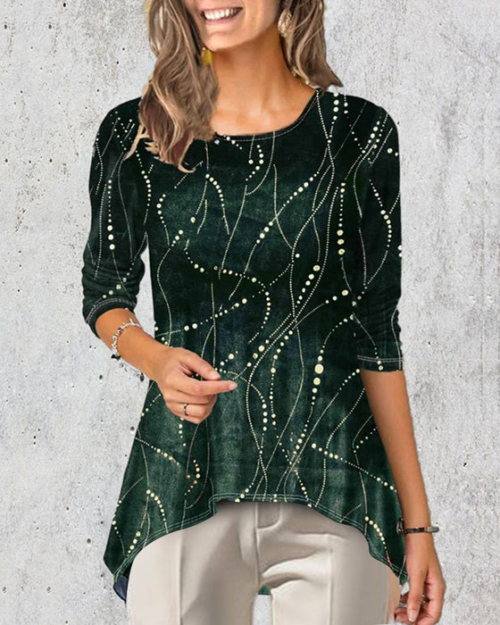 Topp med rund hals med trekvart erme