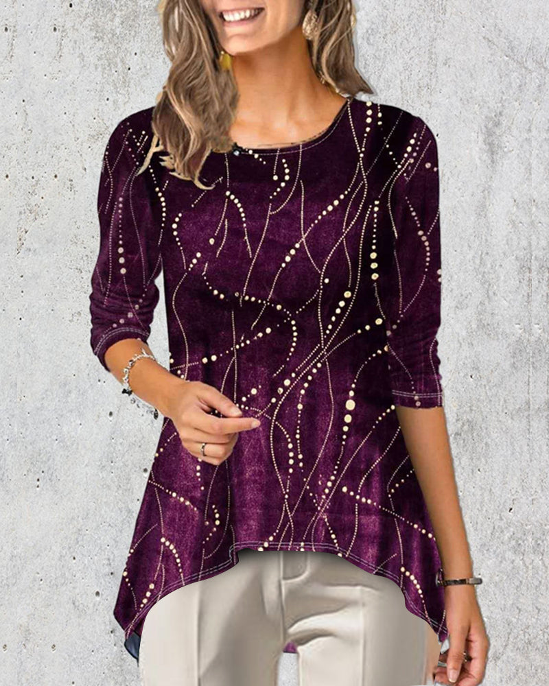 Topp med rund hals med trekvart erme