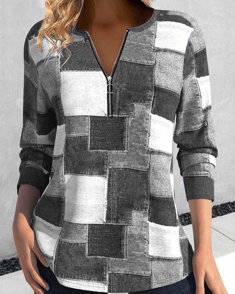 Glidelås topp med fargeblokktrykk